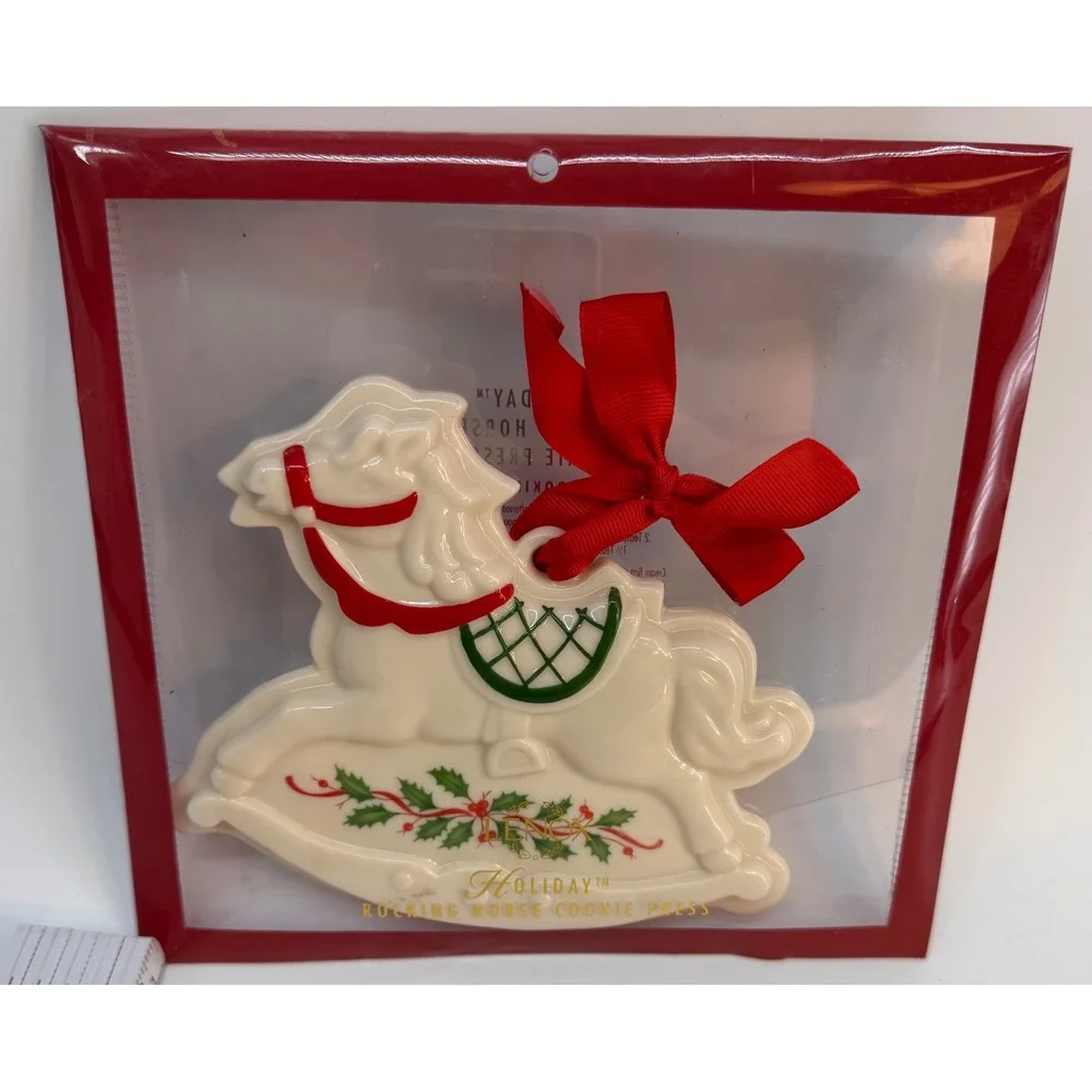 Lenox Holiday Rocking Horse Cookie Press Porcelain Ornament Holly Berry 6095244